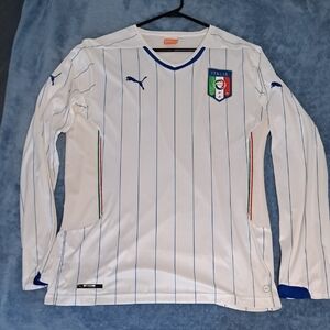 Puma White and Blue Italia Long Sleeve Jersey